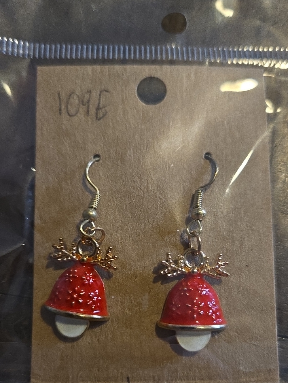 Red Reindeer Bell Dangle Earrings